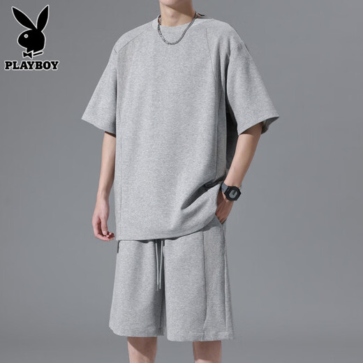
Playboy (PLAYBOY) high-end suit men's short-sleeved T-shirt shorts 2025 summer trend black sports and casual two-piece set fashion 5364 black [set] 5XL [181-210]