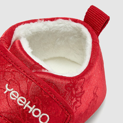 Ying's YEEHOO shopping mall same style children's shoes New Year festive baby shoes autumn and winter warm plus velvet shoes New Year red toddler shoes suitable for 6-18 months 20 foot length 11.9-12.5/inner length 12.6