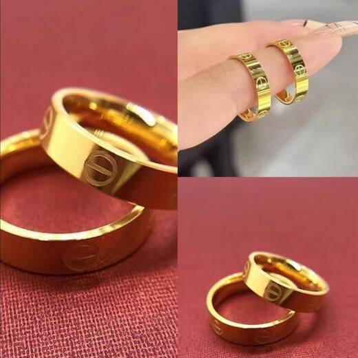 Chuhuang solid 999 solid gold-plated silver-plated gold ring for men and women, plain ring, smooth surface, fashionable one-word lov ring, couple ring, gold-plated silver ring, 5mm wide (with certificate gift box) No. 10