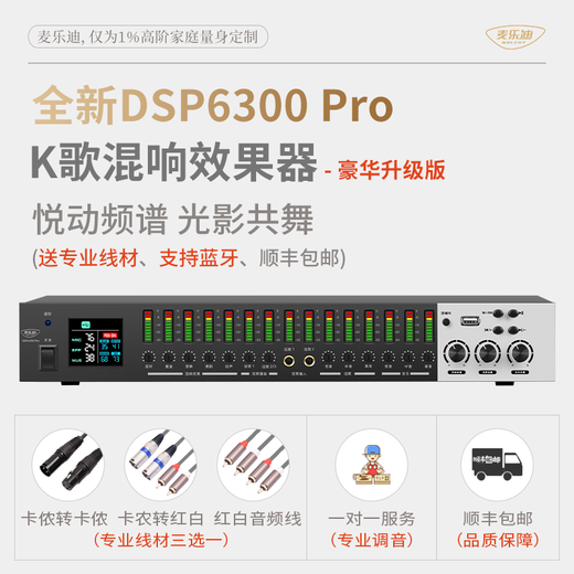 Melody DSP6300Pro digital effector, professional pre-amplifier audio processor, karaoke reverberator microphone, anti-howling vocal modification and beautification, professional sound system DSP6300 Pro luxury upgraded version with cable