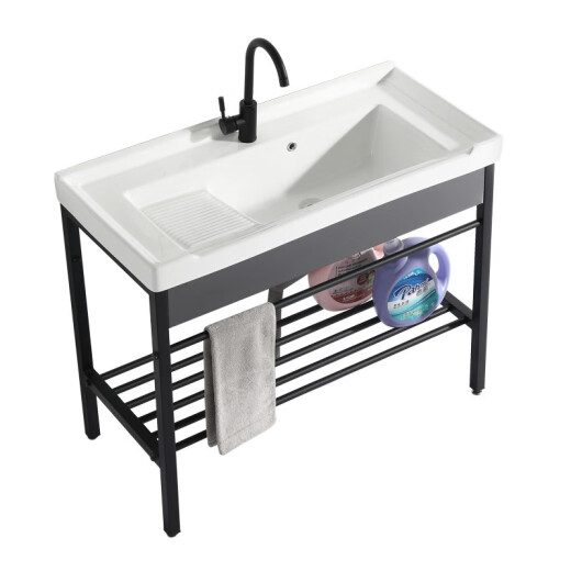 CLCEY balcony hand sink ceramic washing basin stainless steel bracket basin laundry sink with washboard balcony ultra-deep washing tank 1048 single basin with drain nr