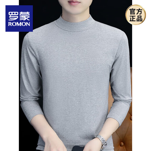 ROMON pure cotton autumn and winter half turtleneck bottoming shirt men's slim fit inner long-sleeved T-shirt mid-collar men's autumn coat outer wear YPT192 black half turtleneck 2XL recommended 145-160Jin Jin equals 0.5 kg