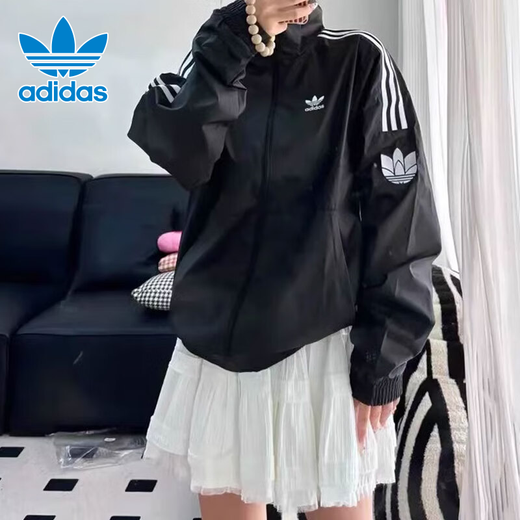 Adidas Clover Coat Men and Women Summer Standing Collar Cardigan Woven Windproof Casual Clothes Men's Top Sports Jacket JL8396/ S