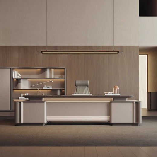 Qiheng (XIIBLC) boss desk, atmospheric paint, president and general manager room, light luxury, high-end sense, walnut veneer, chairman executive desk, 2.4m double cabinet boss desk