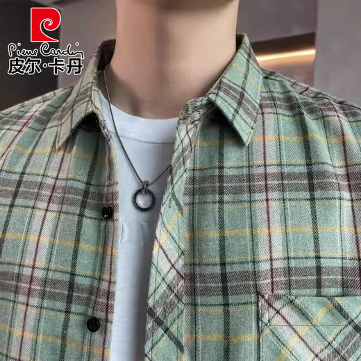 Pierre cardin plaid long-sleeved shirt 2025 spring and summer new men's trendy loose casual shirt thin sun protection jacket men 9901 gray M [recommended 90-110Jin [Jin equals about 0.5 kg]]