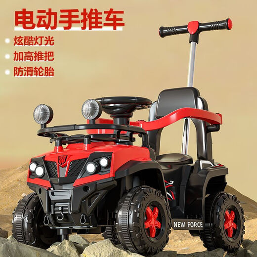 New children's electric car four-wheel remote control car charging trolley 0-3 years old children's toy car men and women can sit on upgraded yellow dual drive + remote control + push rod self-driving leather seat