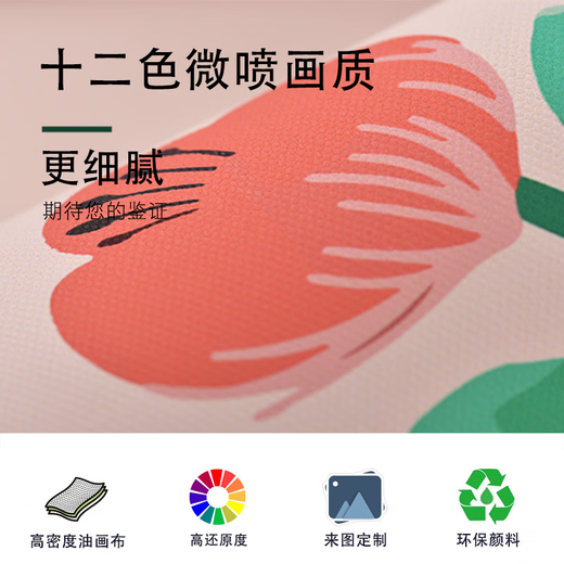 Sanqihu hand-painted flowers, small fresh living room decoration painting, bedroom room hanging canvas, mural hanging cloth background cloth 12804 pine wood original color, hanging ear can be selected red, brown, default brown color 50cmx70cm (picture size)