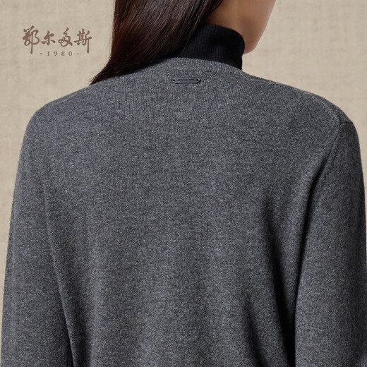 Ordos 1980 Autumn and Winter Cashmere Round Neck Simple Cardigan Jacket Women's Long Sleeve Cashmere Cardigan Dark Gray-25 L 165/88A