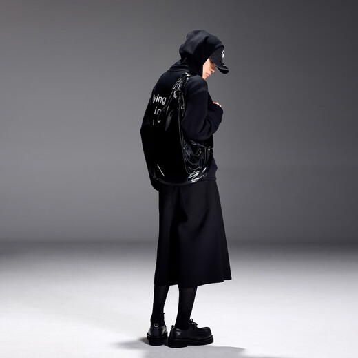 TERRAINCOGNITA [Eclipse Shelter] Theme printed metal texture streamer PU leather two-back commuter crossbody bag black