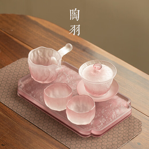 Taoyu Glaze Yunyongshangshen Sancai Covered Bowl One Pot Two Cups Home Tea Bowl Teacup with Tea Tray Kung Fu Tea Set Yunyongshangshangshen Covered Bowl Small Set + Glass Plate