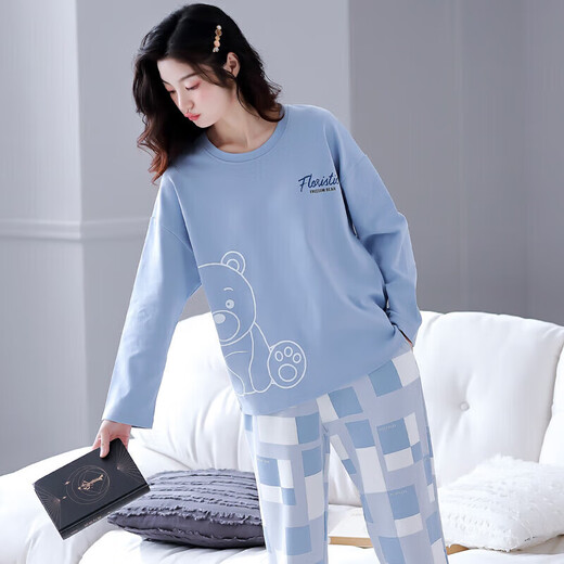 胖东来睡衣女春款冬季纯棉长袖长裤家居服2025年新款休 XB9922-女款 M 码80-100斤