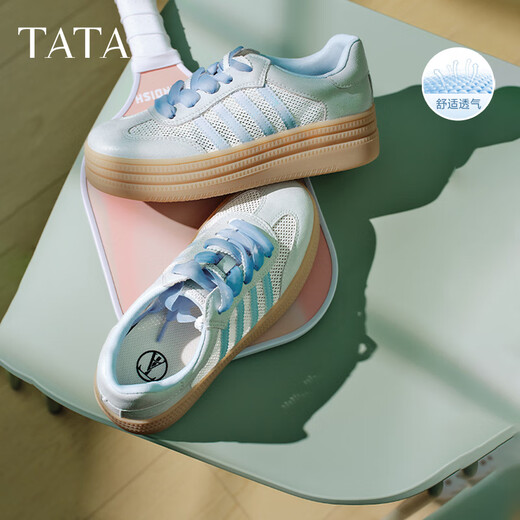 TATA thick sole breathable German training shoes for women casual sports shoes white shoes 2025 summer new style silver/meter/blue 37