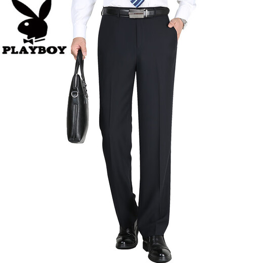 Playboy (Playboy) Новая летняя тонкая шелковая шелковая шелковая мужская случайные брюки с прямыми девчубками среднего возраста.