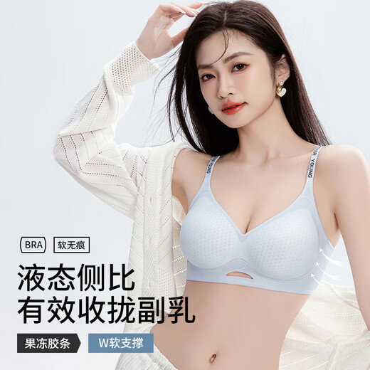 Catman (MiiOW) ice silk underwear for women in summer thin style gathering bra amino acid cool, breathable, trace-free and anti-sagging girl bra [Breathable honeycomb cup + amino acid] Sky blue L [36/80AB cup weight 110-125 Jin [Jin equals 0.5 kg]]