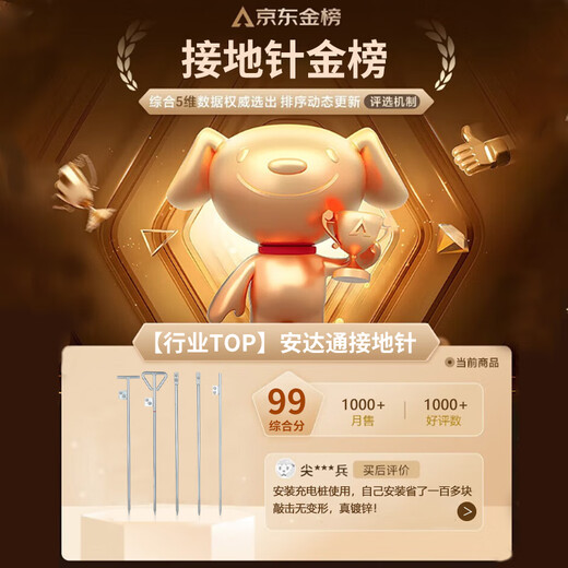 Andatong ground pin conical galvanized household lightning protection tram charging pile connection ground wire construction site lightning protection rod one-word single hole 12*500 cold galvanized