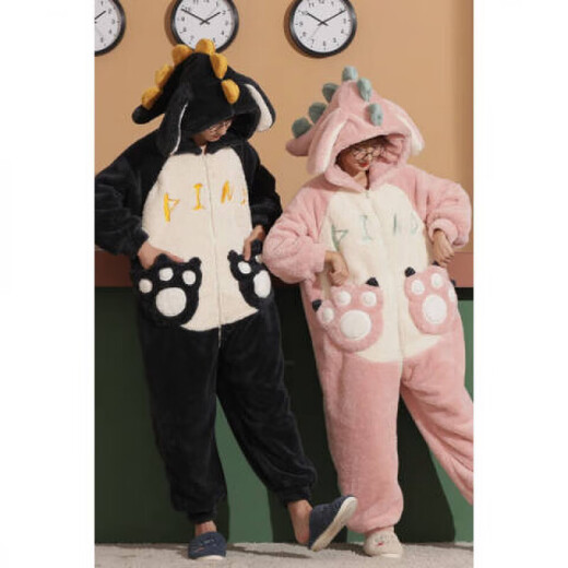 
Luechen couple one-piece pajamas female students in autumn and winter cartoon coral velvet plus velvet thickened home clothes men's loose coral velvet-YPF#3893# [zipper one-piece] M XL 170c women's style [weight 120-130Jin [Jin equals 0.5 kg]]