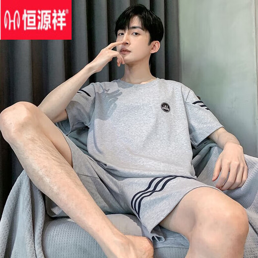 Hengyuanxiang pijamas de verano pantalones cortos de algodón de manga corta para hombres traje de estudiante juvenil de verano ropa delgada para el hogar de dibujos animados coreanos para hombres H9928 XL (recomendado 120-140 Jin Jin equivale a 0,5 kg)