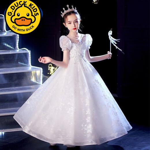 
G. DUCKKIDS girls evening dress 2024 new high-end princess style wedding flower boy birthday party stage catwalk piano performance costume white 160