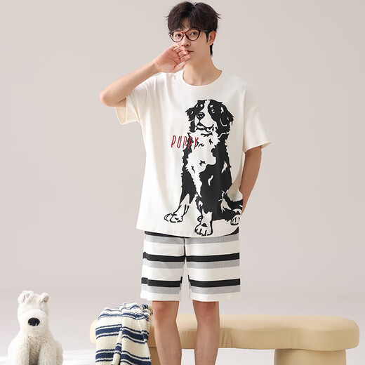 Langsha Pajamas Manga corta para hombres pantalones cortos de algodón puro 2025 Nuevo talla de gran tamaño Cotton Men's Pule's Home Suitwear Estilo delgado 844 Hombres l
