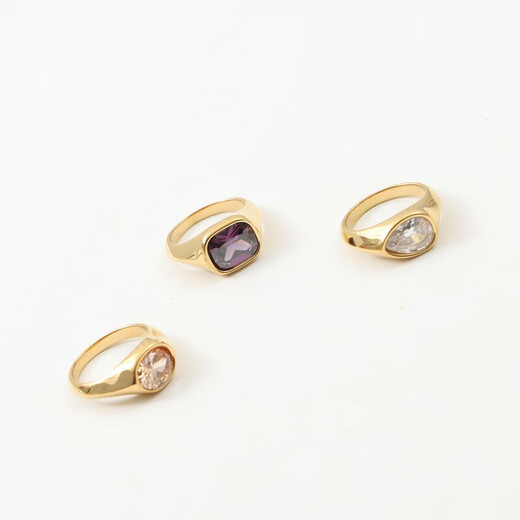 QUAMER European and American fashion new special-shaped large zircon ring titanium steel plated 18k gold ring exaggerated personality hand A style US size 6 / Hong Kong size 12