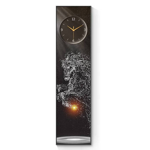 Connect the cat modern light luxury horse porch clock wall clock living room horse to success narrow strip decorative painting creative art clock LDY6196 50*200cm default black frame - LED light painting warm light