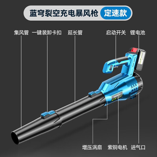 克里斯汀（Cristin）鼓风机充电式强力吹风机大功率工业用无线暴风枪锂电吹树叶机吹雪 蓝穹定速CT暴风枪3888TV2电1充