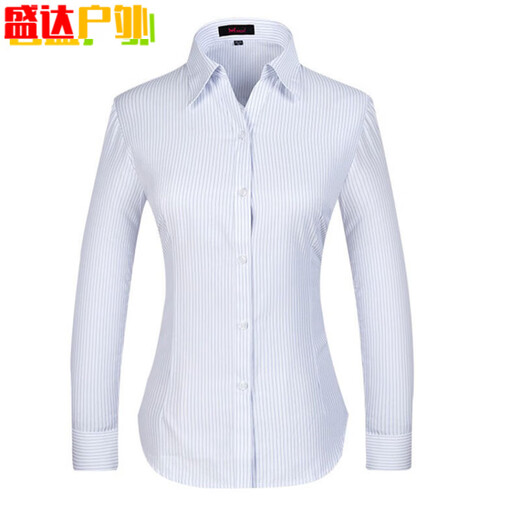 He Jiagong CCB Work Olde Женская формальная одежда White Foade синий вертикальный полосатый рубашка с короткими рукавами.