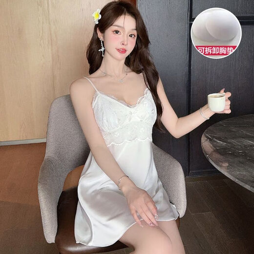 Nachthemd für Frauen Sommer-Halt-Eis Silk 2025 Neuer Sommer sexy Pyjamas mit Brustpolster reiner und lustvoller Hauskleidung JS_9226# Hosentender Rock Schwarz mit beweglicher Brust-Größe für 100-115jin [Jin gleich 0,5 kg]