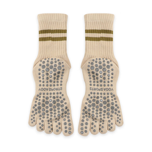 Skingcond German yoga socks non-slip women's breathable deodorant sports fitness training split toe mid-tube Pilates artifact striped five-finger gray non-slip breathable 85-140Jin Jin equal to 0.5 kg can be worn