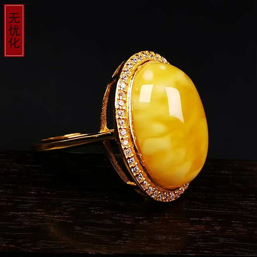Amber School, one thing, one picture, one certificate, beeswax ring, natural amber, Russian material, chicken fat, yellow amber beeswax, 925 silver live ring, 3.48g, 18*21mm