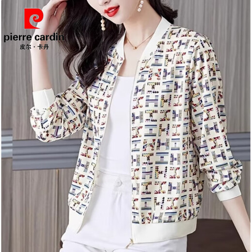 Pierre Cardin Markenjacke für Frauen mit Emulation I Seidenabdruck Kurzjacke für Frauen 2025 Frühlings- und Sommer Neue Baseball-Uniform Langarm Lose 733 schwarz hohe Qualität 4xl empfohlen 140-150jin [Jin gleich 0,5 kg]