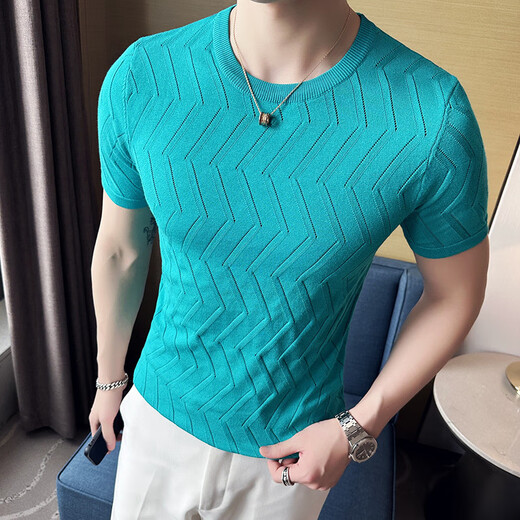 JEEP SPIRIT夏季男士高端短袖t恤2025新款镂空针织圆领修身冰丝透气体恤上衣 9766黄色 (针织款偏厚) M 100-110斤