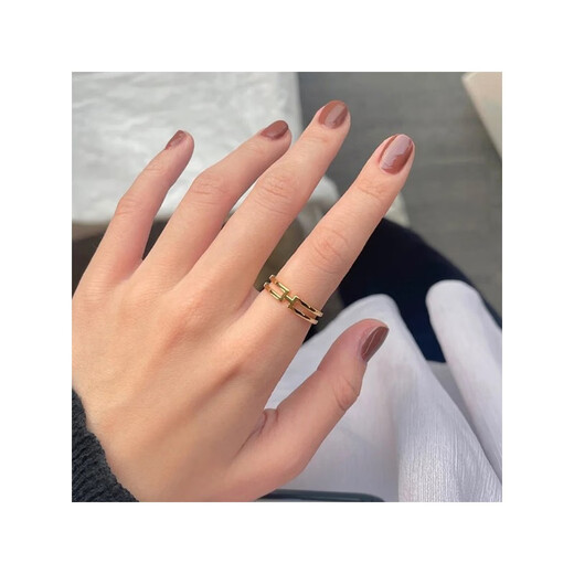 QUAMER titanium steel plated 18K gold pigmented ring geometric H ring women's fashion ins scenery closed ring not US No. 5 (high quality)