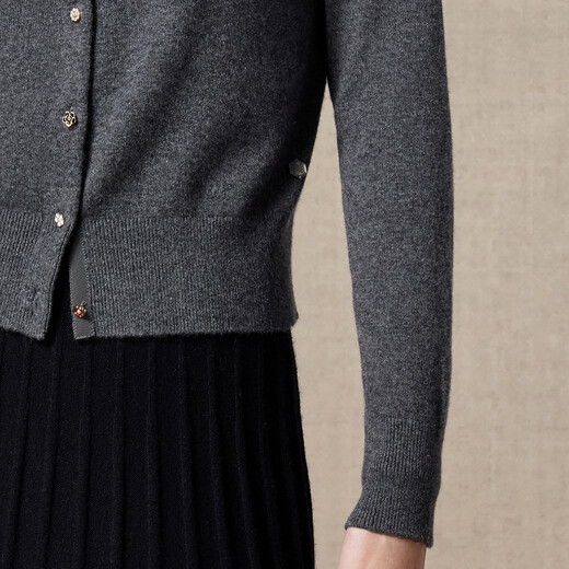 Ordos 1980 Autumn and Winter Cashmere Round Neck Simple Cardigan Jacket Women's Long Sleeve Cashmere Cardigan Dark Gray-25 L 165/88A