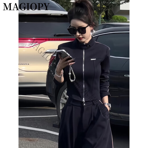 MAGIOPY国际奢侈高档品牌酷飒风休闲运动套装女2025春装款高级感黑色外套 黑色两件套 S(100斤以内)