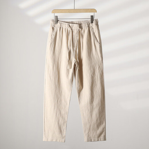 Pierre Cardin Sommer chinesischer Stil Leinenhose Herren Lose große Freizeithosen Retro -Stil atmungsaktiv gerade chinesische Baumwoll -Leinenhosen Khaki L