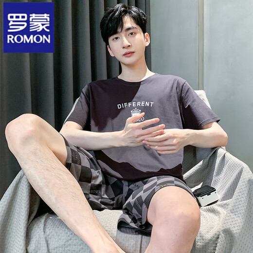 罗蒙（ROMON）睡衣套装男夏季新款短袖短裤青少年初中学生男款大码家居服两件套 HDE9928 L