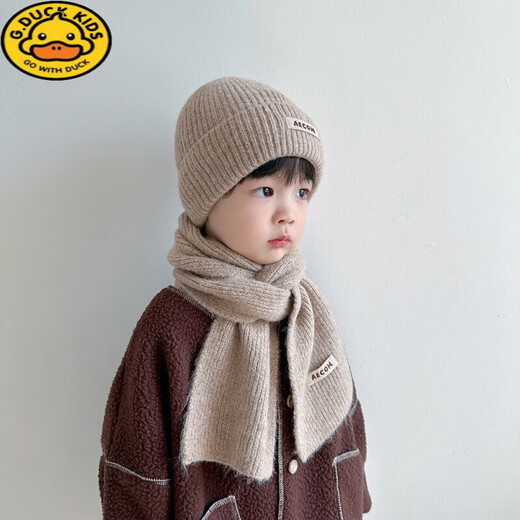 G.DUCKKIDS秋冬季儿童帽子围巾套装新年红女童针织毛线帽圣诞节男童宝宝保暖 MT-小标红色套装一套 均码(3-8岁左右)