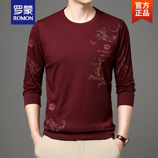 Romon (Romon) T-shirt à manches longues d'âge moyen et de jeunes hommes et d'automne à manches longues à manches longues fin 2024 Nouveau t-shirt de chemise de base pour hommes d'âge moyen B6627 Green supérieur M 165/105/48 Recommandé 120jin [Jin égal à 0,5 kg]