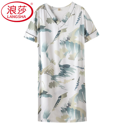 Langsha Light Luxury High-End Nightgown for Women Summer NUEVO Seda de Hielo Femenino Vestido corto de manga corta Pajama de mujeres de verano de verano 9928 M