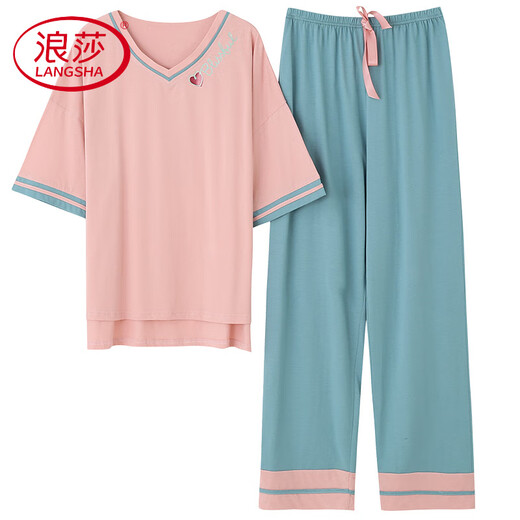 浪莎轻奢睡衣女款夏季2025新款纯棉薄款宽松家居服短袖长裤休闲可外穿 芬腾可安7374 L 【建议100-120斤】