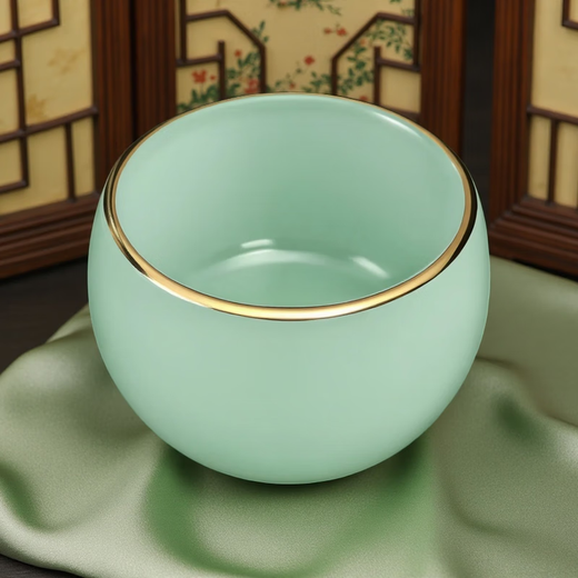Xianjuren high-end sky blue Ru kiln gilt jade porcelain tea set light luxury gift mutton fat jade tea kung fu bowl gift box Ru Qing jade porcelain tea set gentian cup 12 pieces