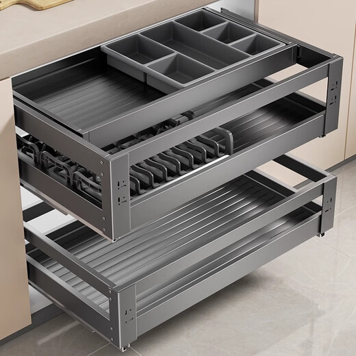 HIGOLD (HIGOLD) pull-out basket kitchen cabinet drawer type bowl rack double-layer kitchen cabinet placement rack aluminum alloy bowl dish bowl basket full draw 720 cabinet_[Inner width required 675-695mm double-layer x drawer type
