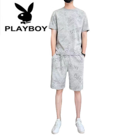 Playboy (Playboy) Pure Cotton 2023 nueva camiseta de manga de seda de hielo Conjunto de camiseta de dos piezas de dos piezas para hombres Tendencia de verano suelta 671 White Set L 110Jin [Jin equivale a 0.5 kg] -130Jin [Jin equivale a 0.5 kg]