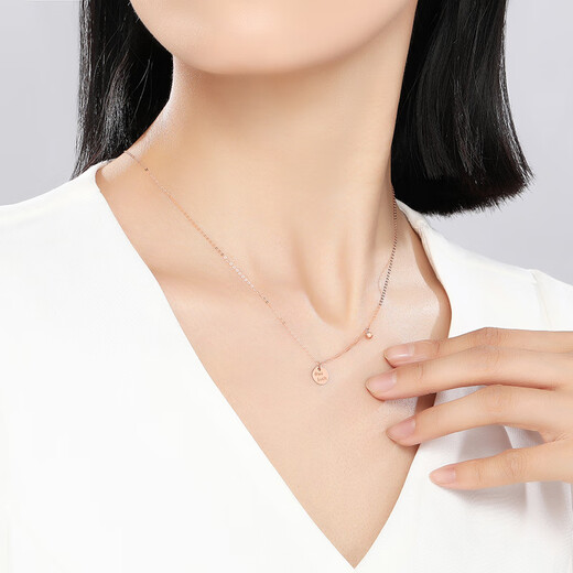 Chao Acer Lucky Coin Letter Circle 18K Gold Necklace Female Lottery Gold Clavicle Chain for Girlfriend Birthday Gift Red 18K Style - Chain Approximately 40cm + Tail Chain