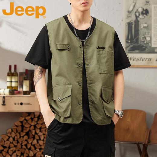 
Jeep (JEEP) vest men's summer casual V-neck workwear loose without shoulders versatile outdoor sports jacket Black L