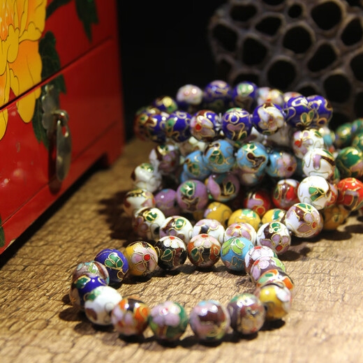 Mu Huanshun Beijing cloisonné polished bracelet bracelet copper tire cloisonné enamel old goods DIY jewelry collection gift beads diameter 1.2cm (yellow)