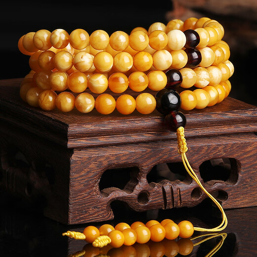 Yanyun Jewelry Collection Natural Beeswax Bracelet Russian Material Raw Mineral Amber Full Honey Chicken Oil Yellow Buddha Beads 108 Bracelets 7-8mm
