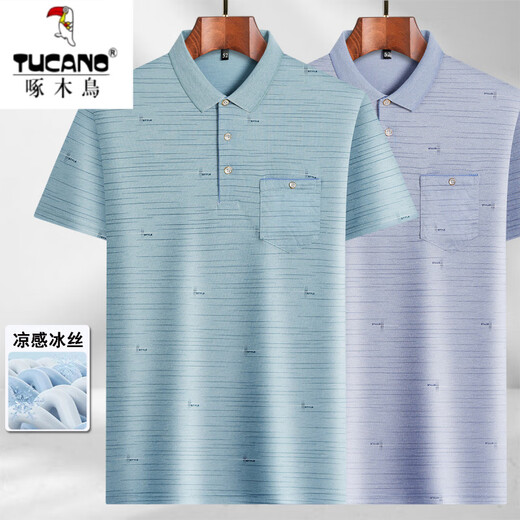 
Woodpecker (TUCANO) Daddy Lapel Ice Silk Short Sleeve T-shirt Middle-aged Men's Casual T-shirt Middle-aged and Elderly Thin POLO Shirt Summer Clothes T Ice Silk-9855 Gray Real Pocket L 50/170