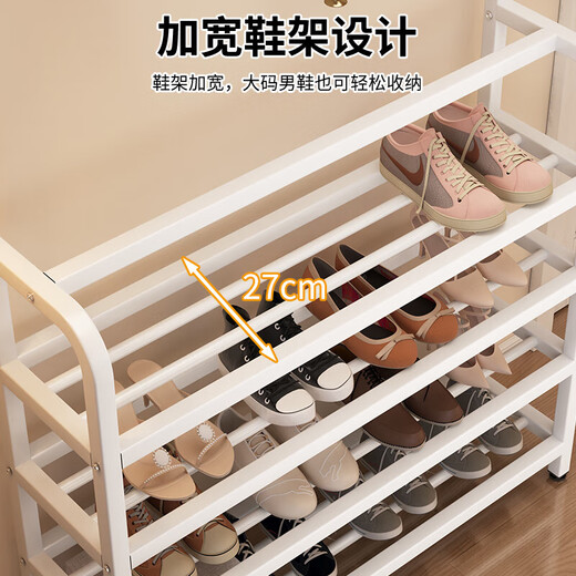 Household clothes rack and shoe rack in one simple coat rack at the door multi-layer shoe rack multi-functional simple rental shoe cabinet bold frame black 80cm with storage board